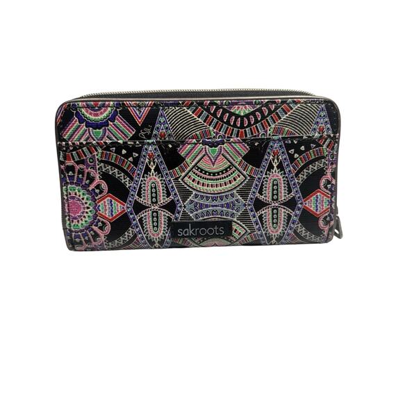 Sakroots Wallet Artist Circle Zip Around Black Multi Color Llama Mandala NWOT - Picture 1 of 15